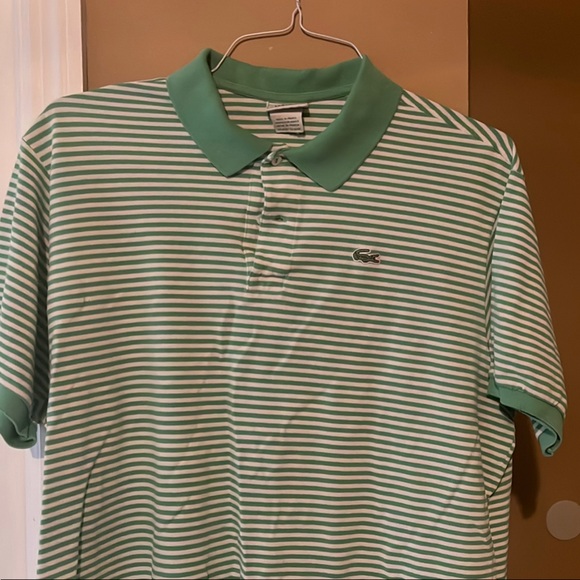 Lacoste Green and White Striped Polo Shirt Size 8 (XL)